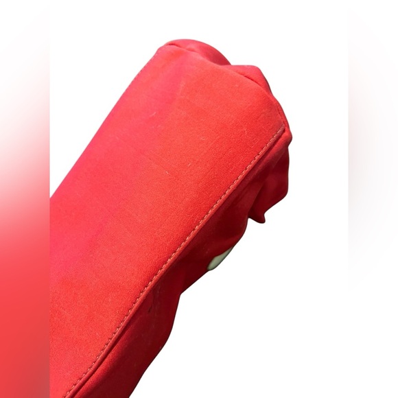 BURBERRY Red Canvas Ivory Fabric Leather Handles Satchel Tote Bag Made in Italy - Picture 5 of 15